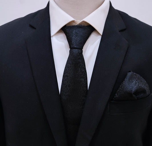 Black Self Tie and Pocket Square Set