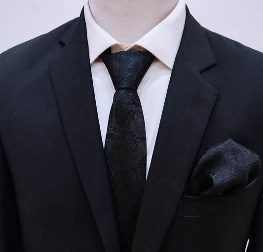 Black Paisley Self Tie and Pocket Square Set