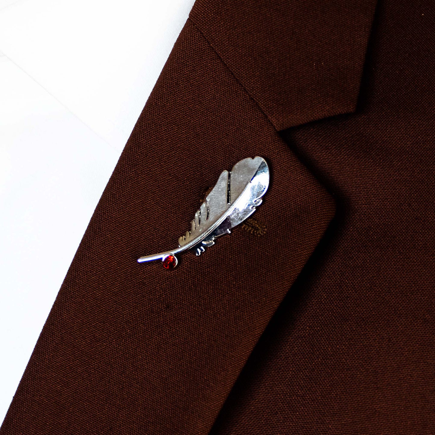 Bird Feather – Metallic Silver Lapel Pin by Monzoro – view 4
