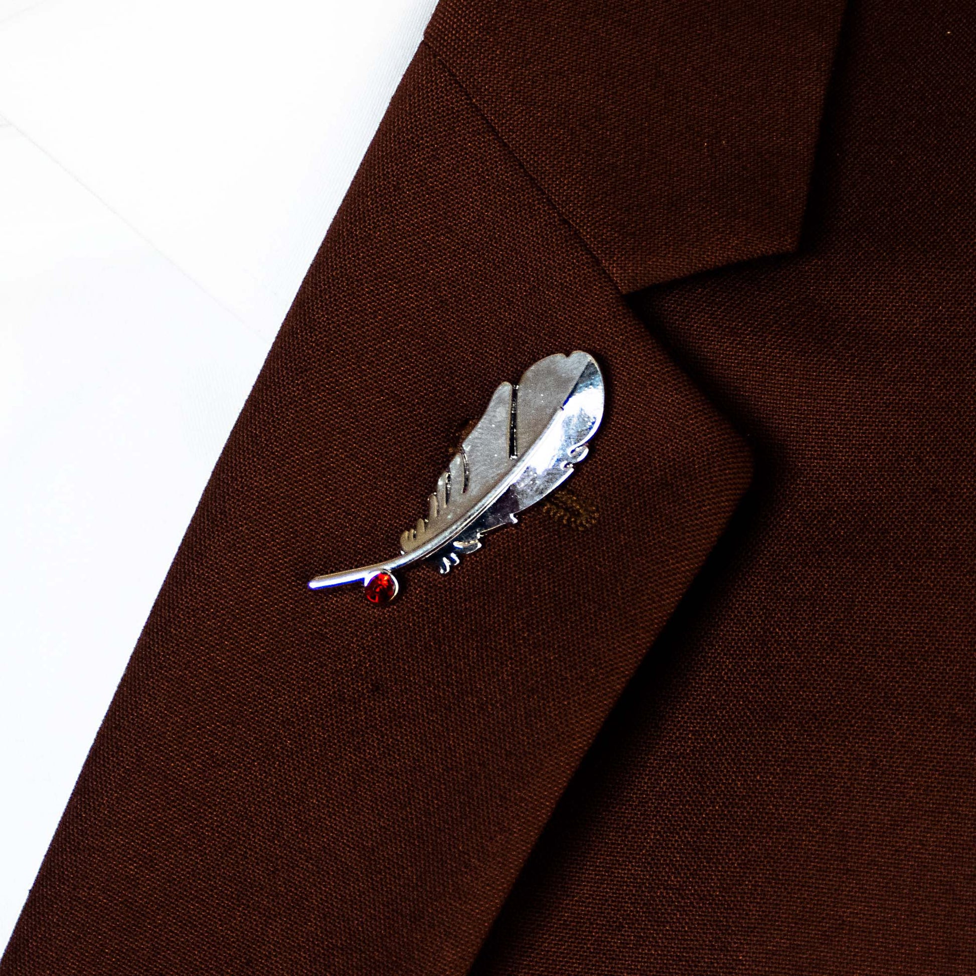 Bird Feather – Metallic Silver Lapel Pin by Monzoro – view 4