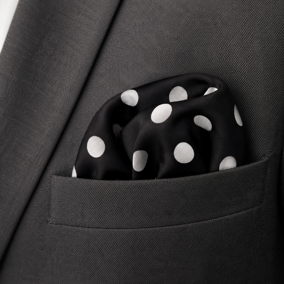 Black Base Polka - Silk Pocket Square by Monzoro – view 21