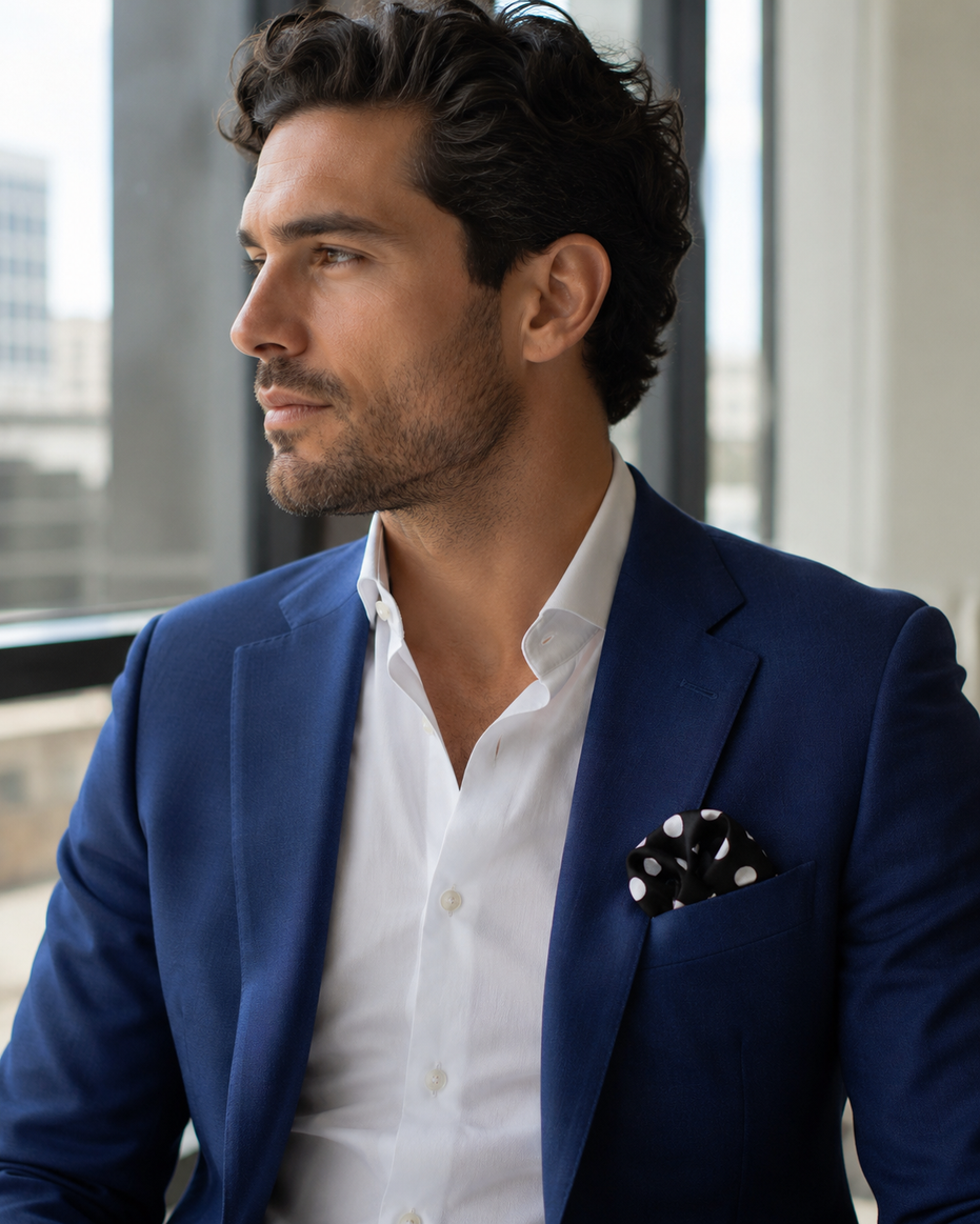 Black Base Polka - Silk Pocket Square by Monzoro – view 31