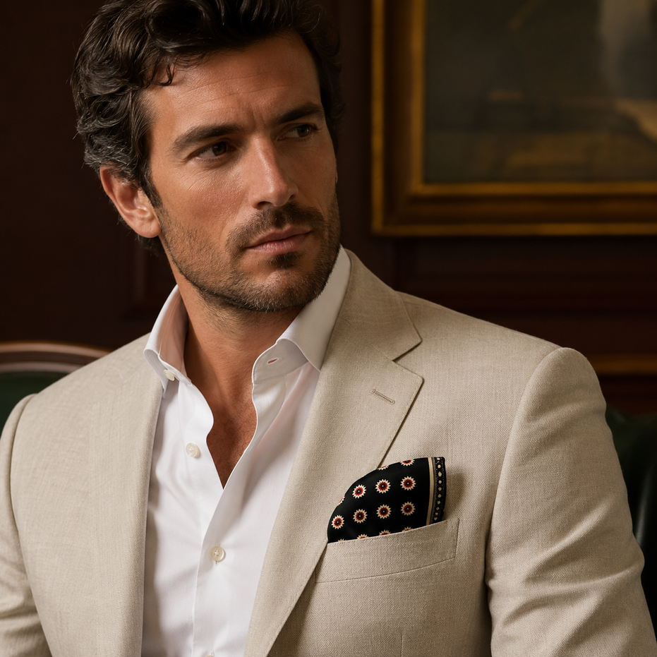 Black & Gold Reversible Silk Pocket Square by Monzoro – view 17