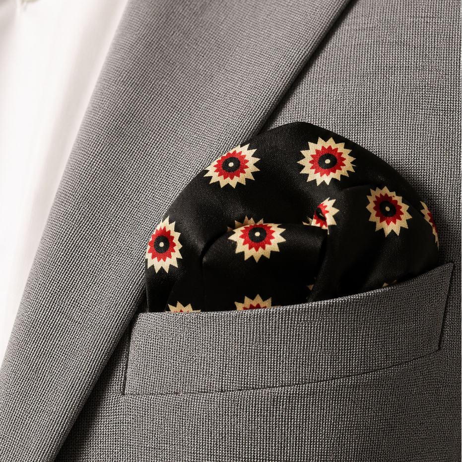 Black & Gold Reversible Silk Pocket Square by Monzoro – view 20