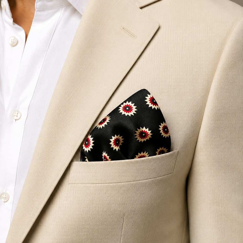 Black & Gold Reversible Silk Pocket Square by Monzoro – view 21