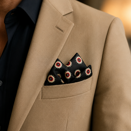 Black & Gold Reversible Silk Pocket Square by Monzoro – view 24