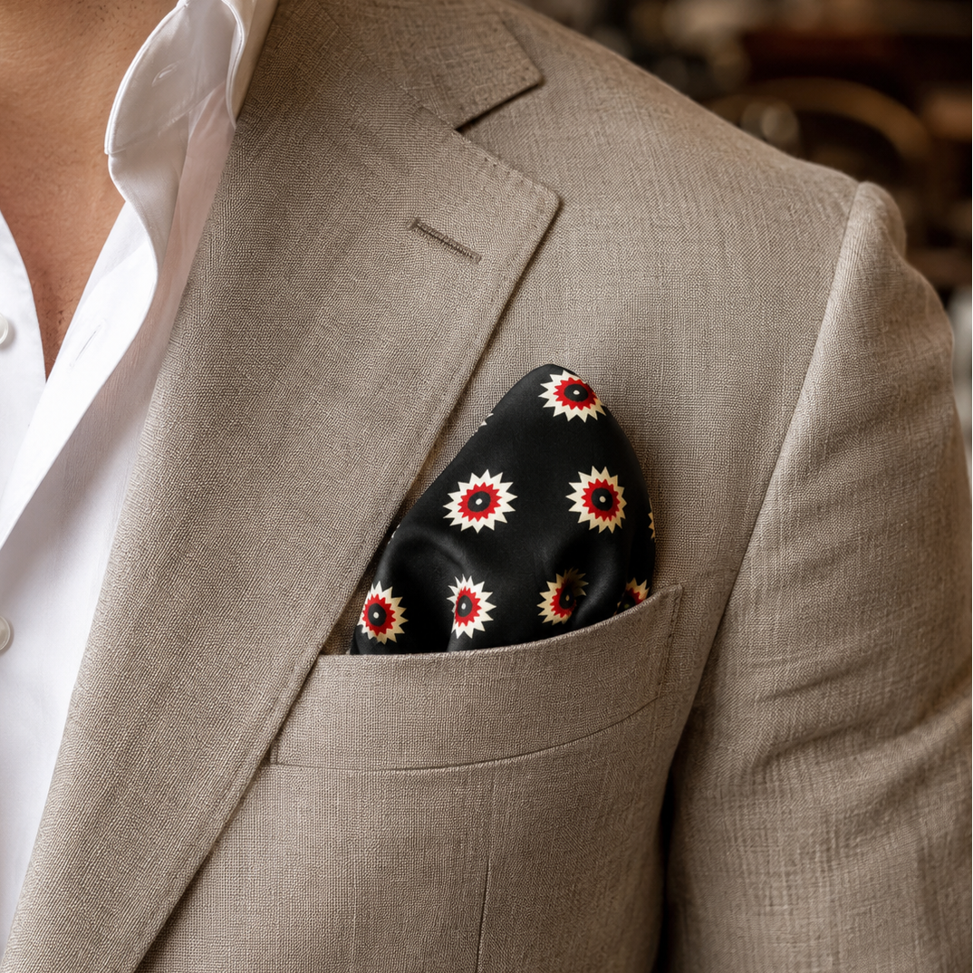 Black & Gold Reversible Silk Pocket Square by Monzoro – view 25