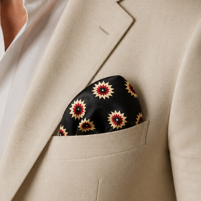Black & Gold Reversible Silk Pocket Square by Monzoro – view 26