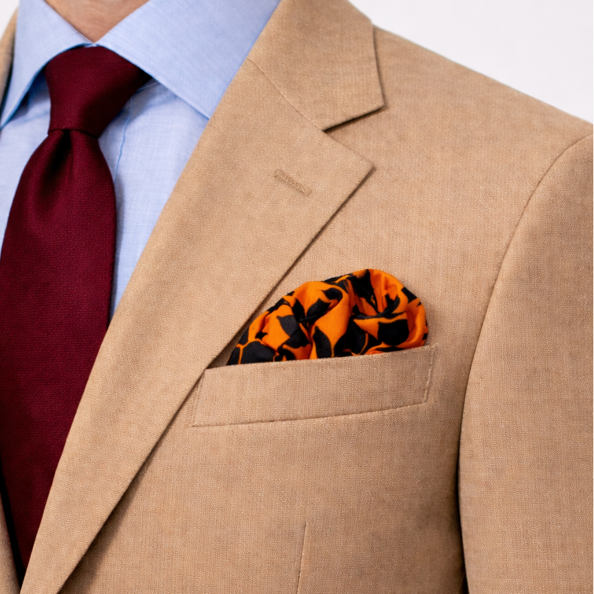 Bold Orange Floral Silk Pocket Square by Monzoro – view 8