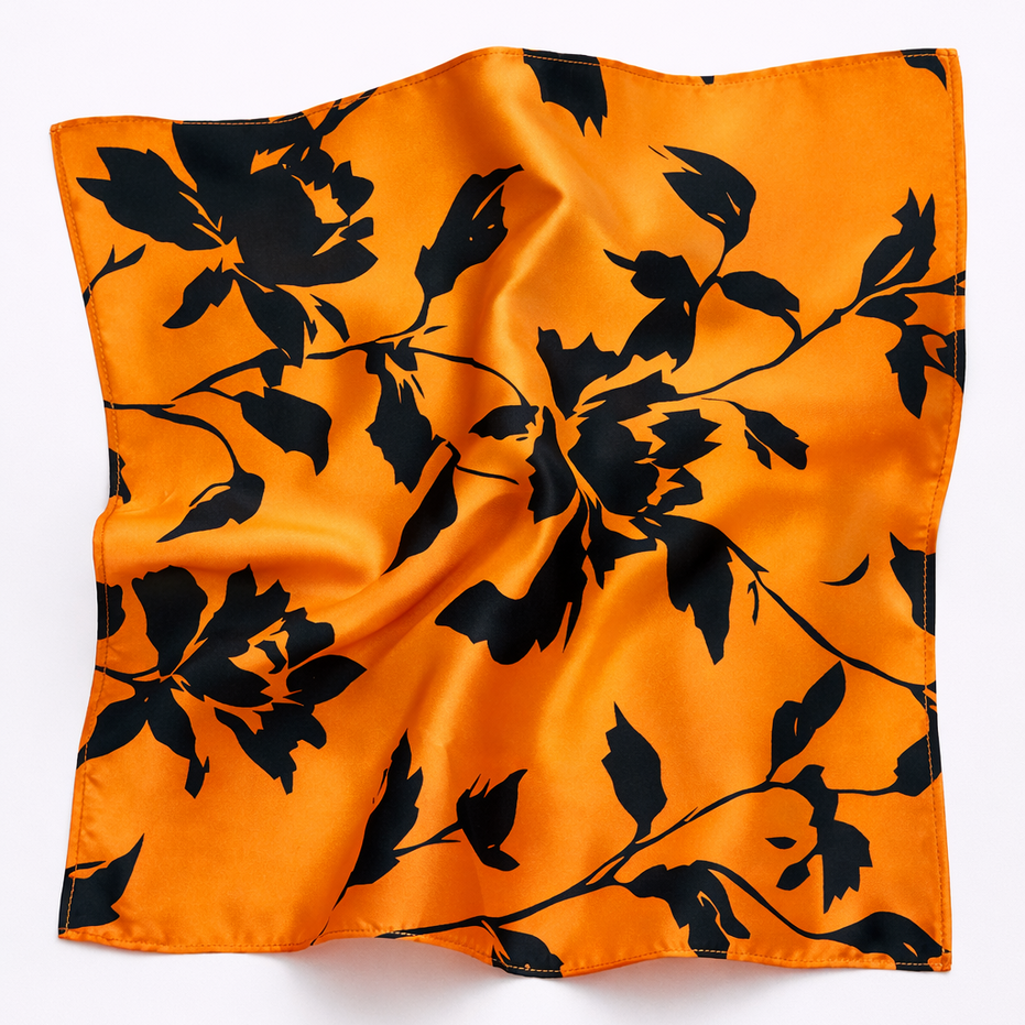 Bold Orange Floral Silk Pocket Square by Monzoro – view 10