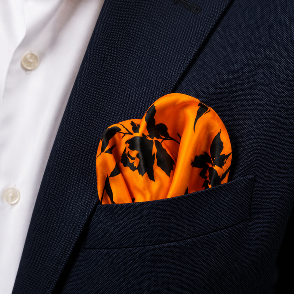 Bold Orange Floral Silk Pocket Square by Monzoro – view 12
