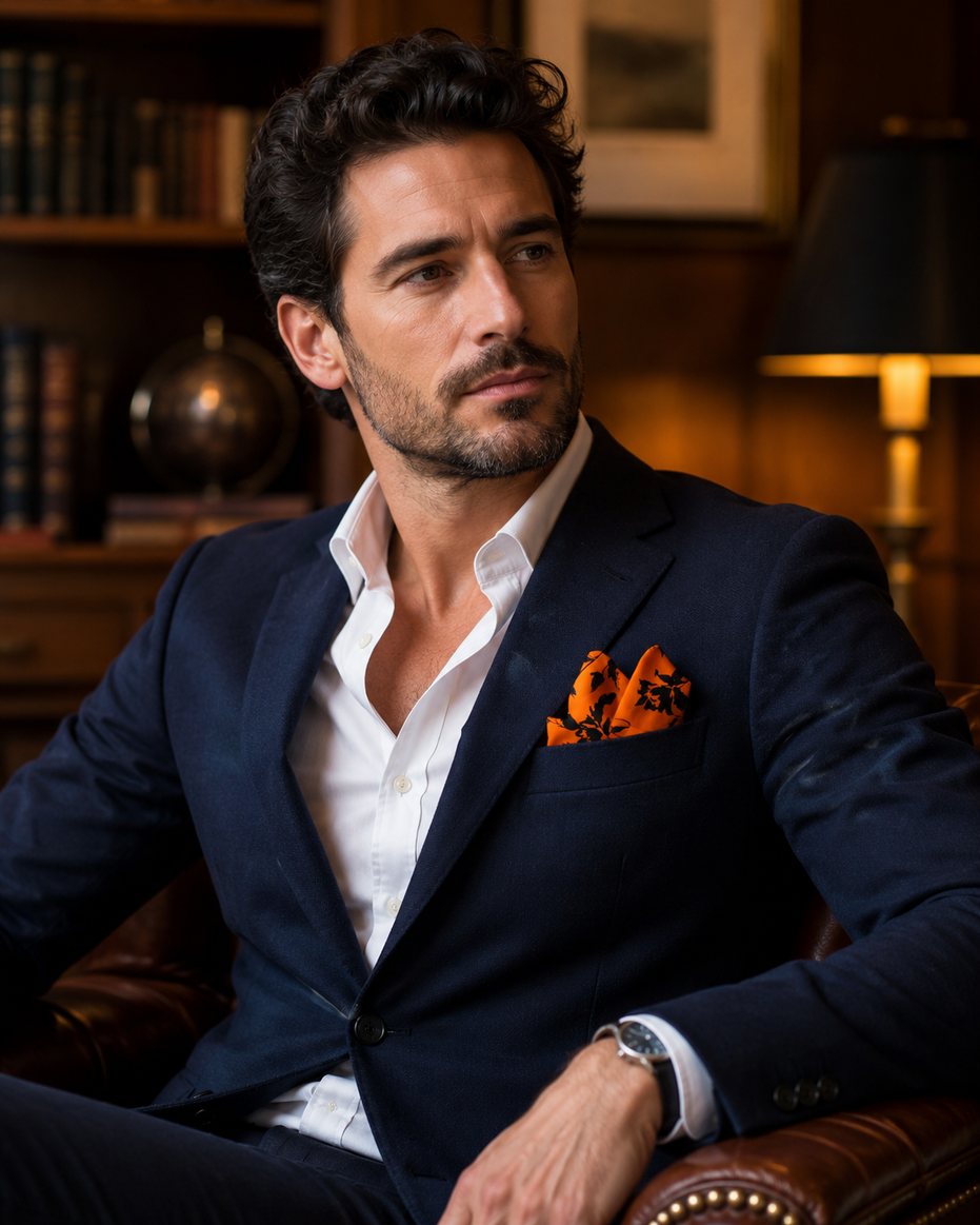 Bold Orange Floral Silk Pocket Square by Monzoro – view 15