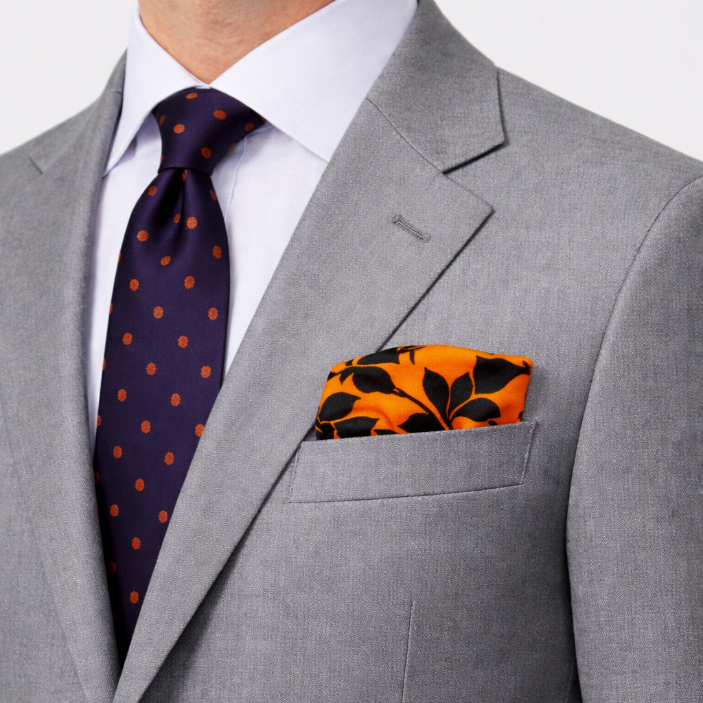 Bold Orange Floral Silk Pocket Square by Monzoro – view 4