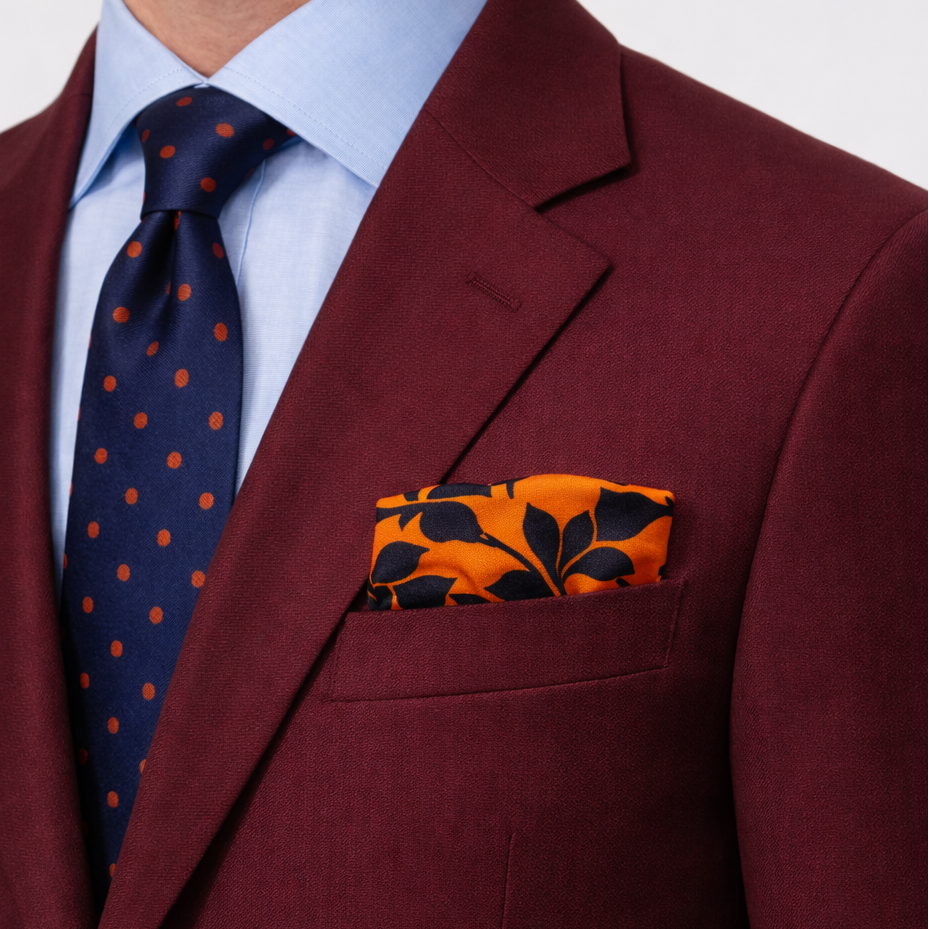 Bold Orange Floral Silk Pocket Square by Monzoro – view 5