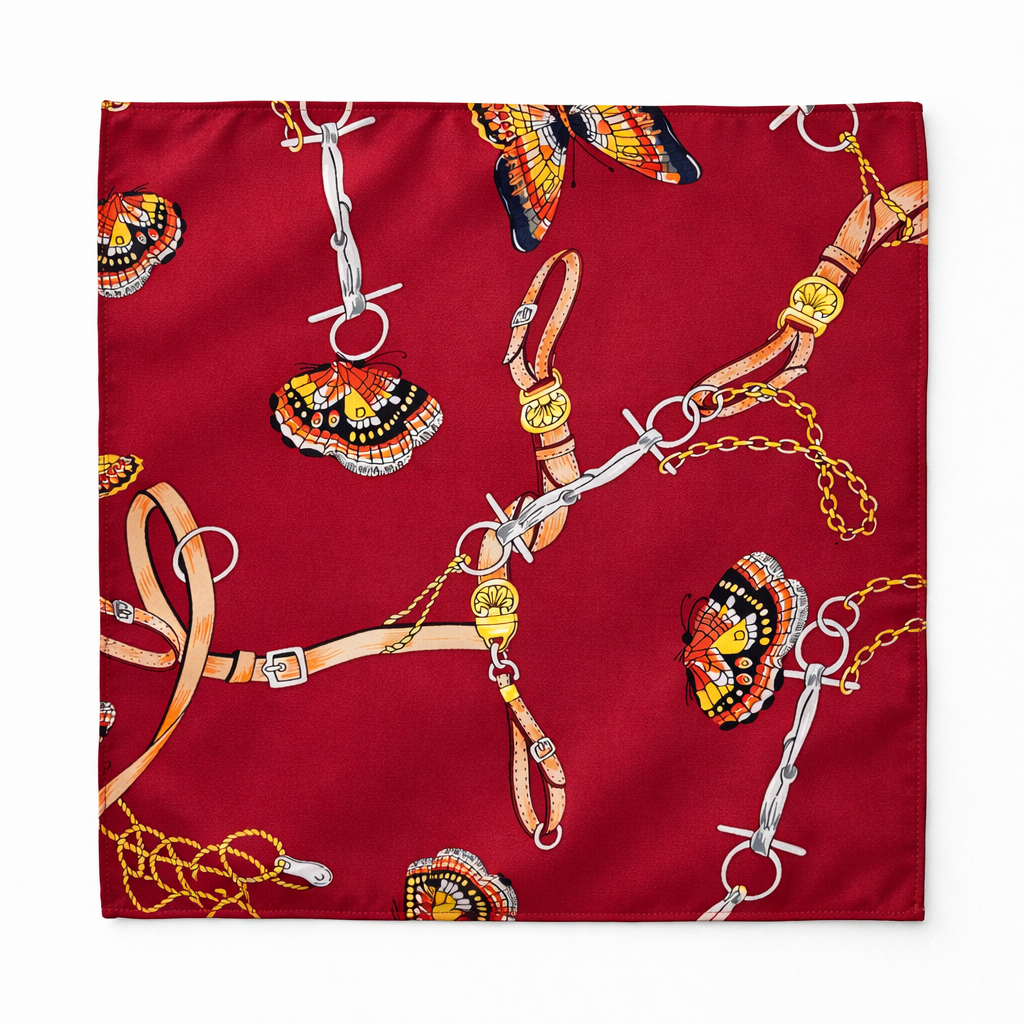 Burgundy Butterfly Charms Silk Pocket Square by Monzoro