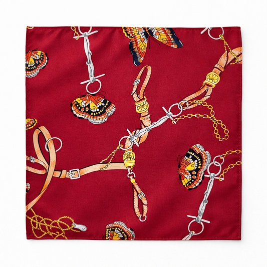 Burgundy Butterfly Charms Silk Pocket Square by Monzoro