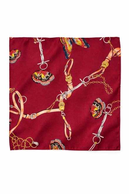 Burgundy Butterfly Charms Silk Pocket Square by Monzoro – view 2