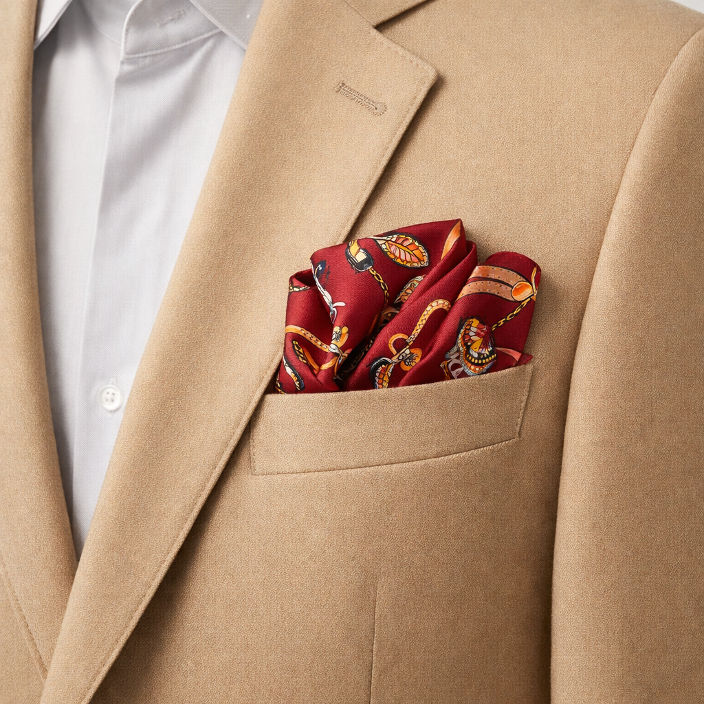 Burgundy Butterfly Charms Silk Pocket Square by Monzoro – view 4