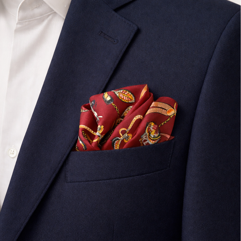 Burgundy Butterfly Charms Silk Pocket Square by Monzoro – view 5