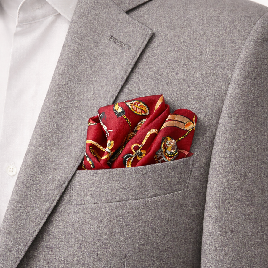 Burgundy Butterfly Charms Silk Pocket Square by Monzoro – view 6
