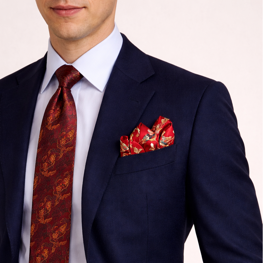 Burgundy Butterfly Charms Silk Pocket Square by Monzoro – view 17