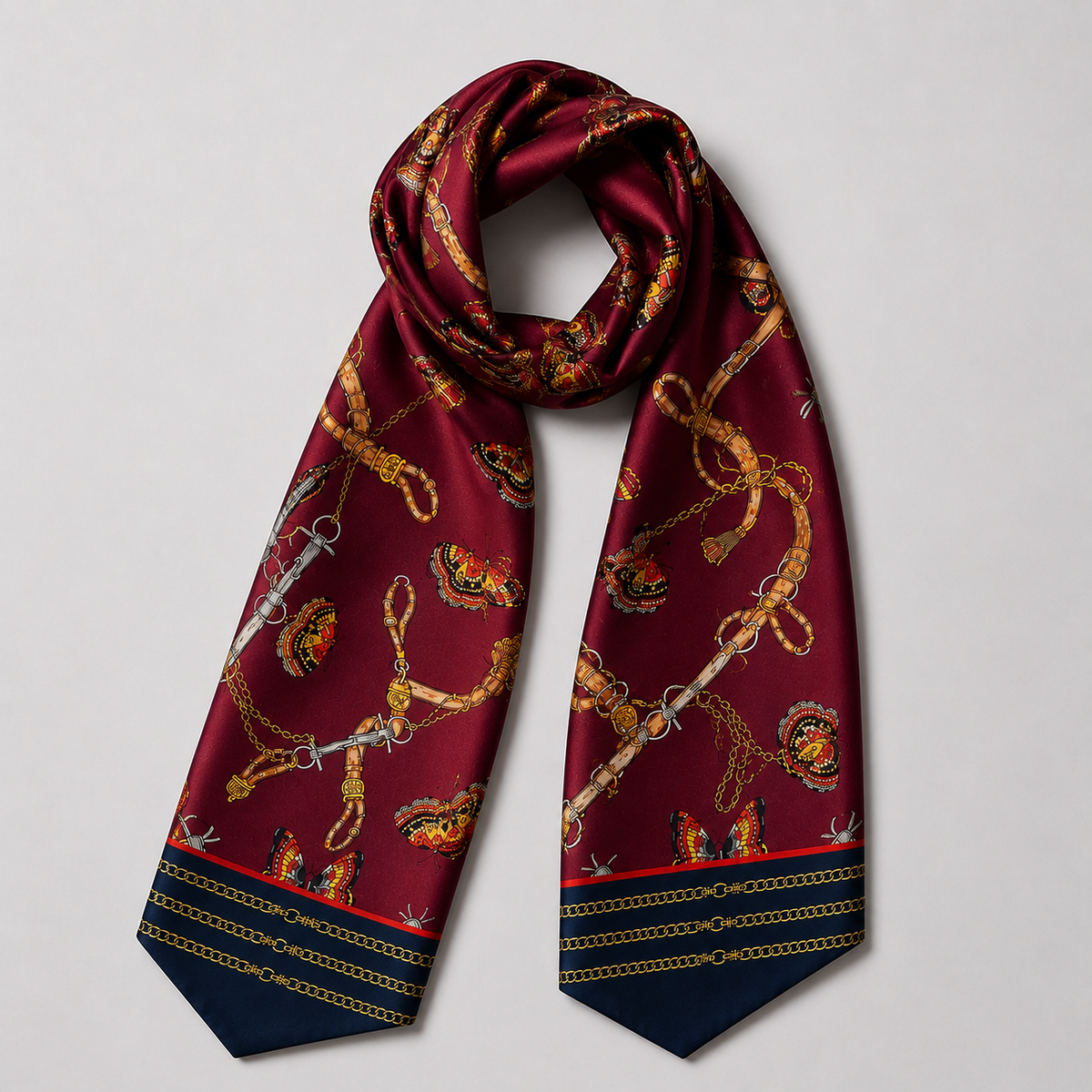Burgundy Butterfly Charms Silk Ascot by Monzoro – view 7