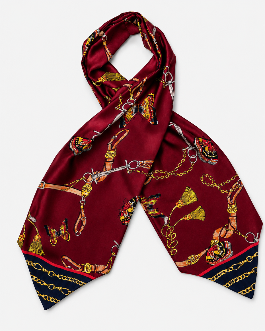 Burgundy Butterfly Charms Silk Ascot by Monzoro – view 17