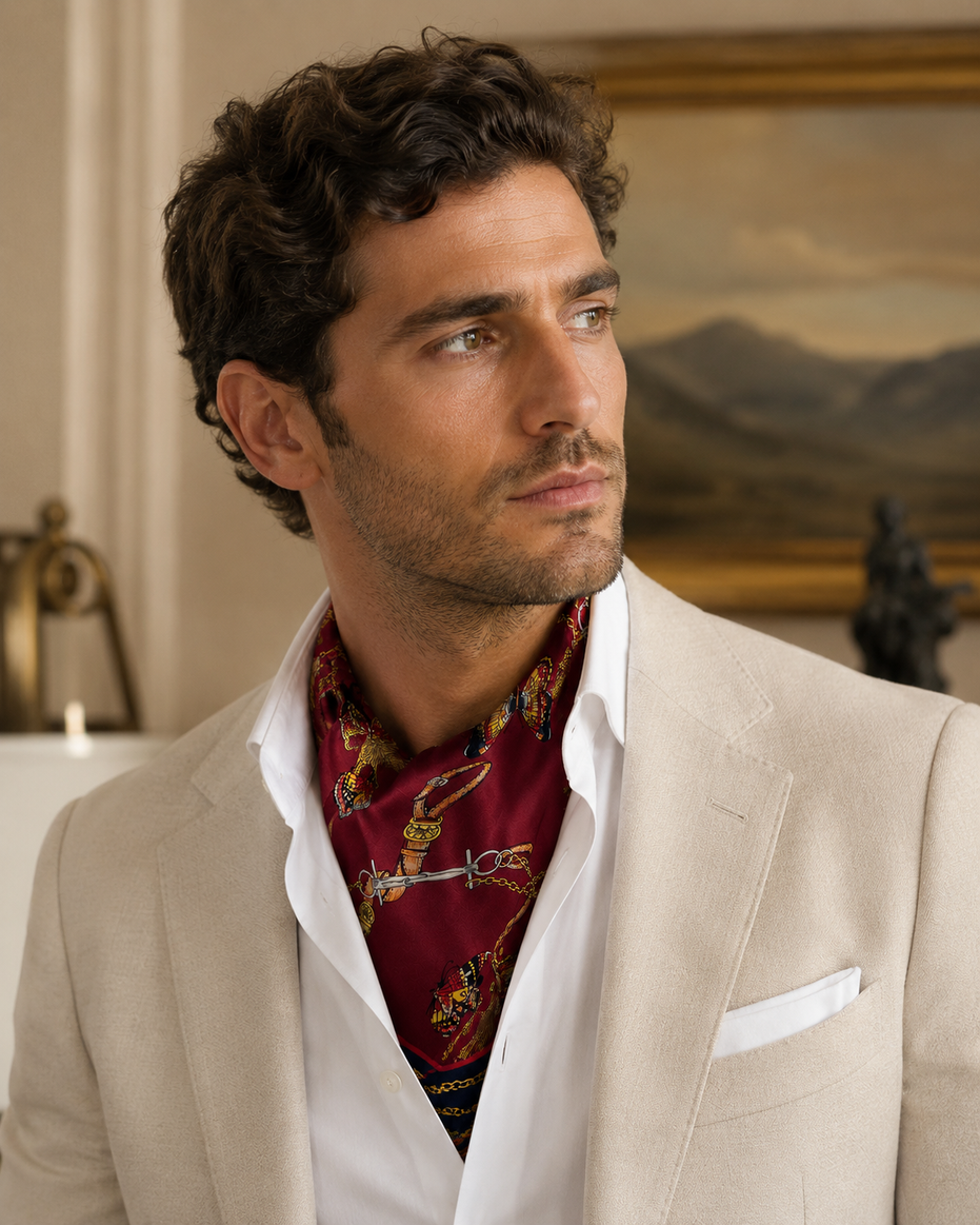 Burgundy Butterfly Charms Silk Ascot by Monzoro – view 2