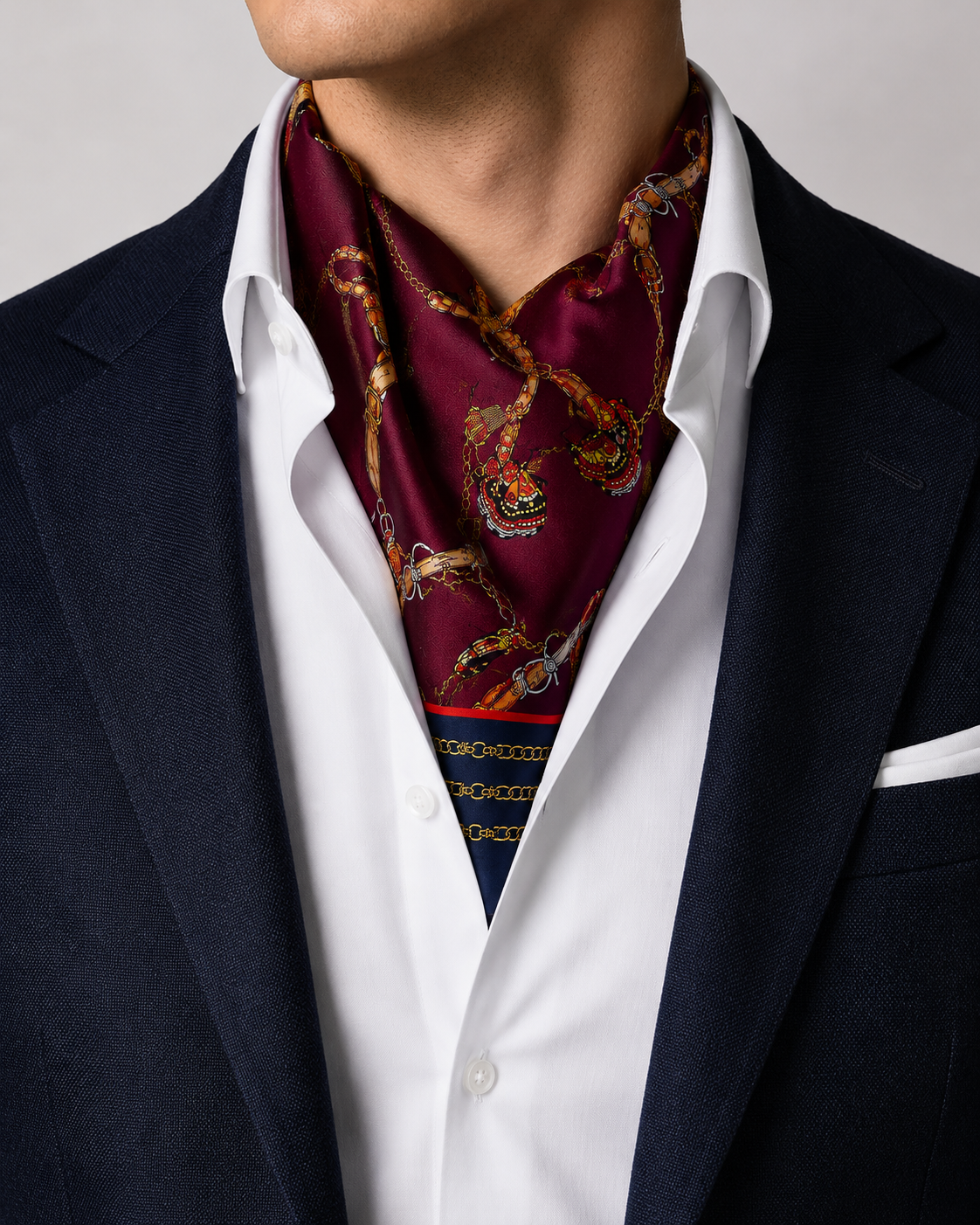 Burgundy Butterfly Charms Silk Ascot by Monzoro – view 5