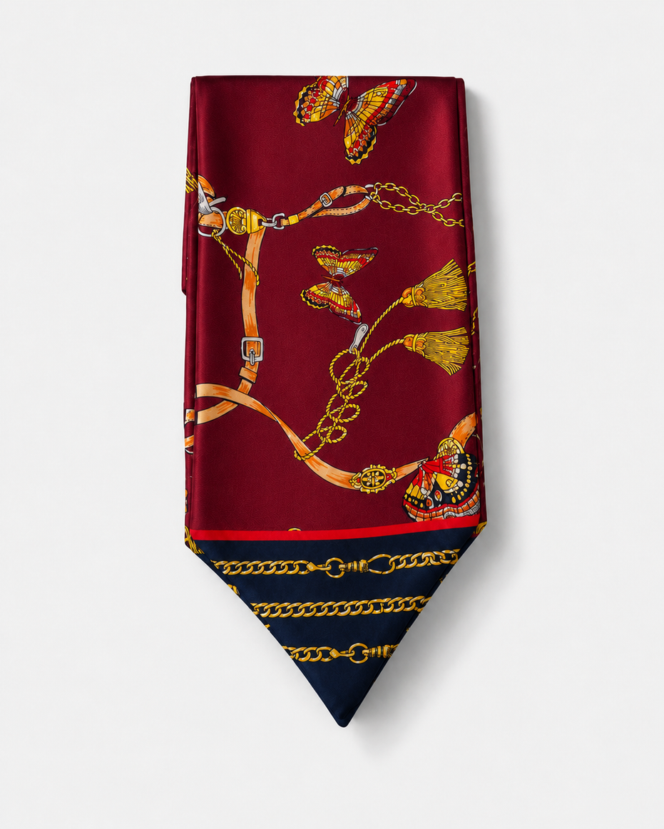 Burgundy Butterfly Charms Silk Ascot by Monzoro