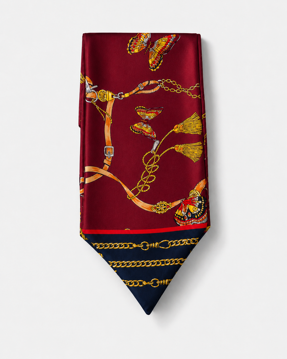 Burgundy Butterfly Charms Silk Ascot by Monzoro