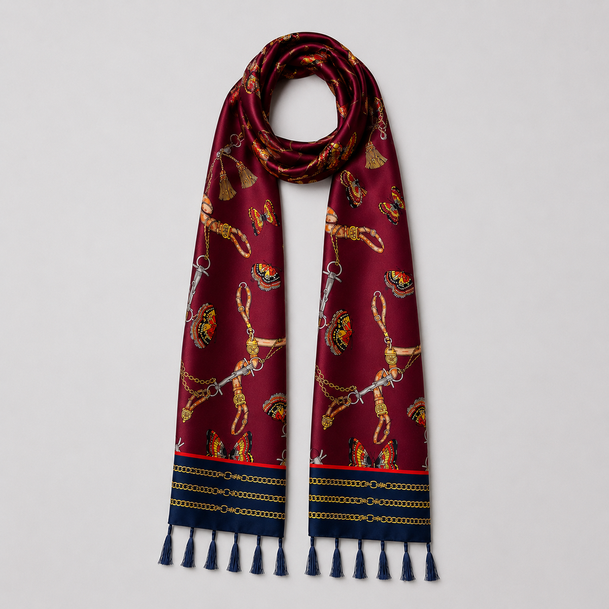 Burgundy Butterfly Charms Silk Scarf by Monzoro – view 12