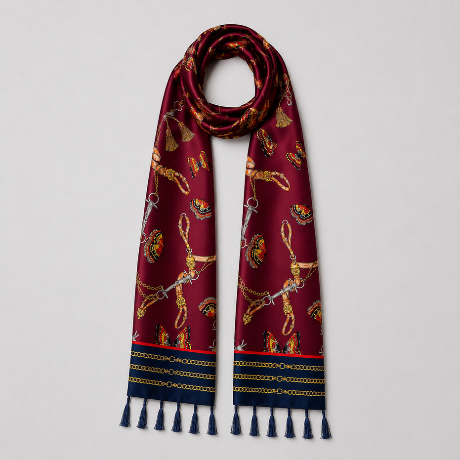 Burgundy Butterfly Charms Silk Scarf by Monzoro – view 12