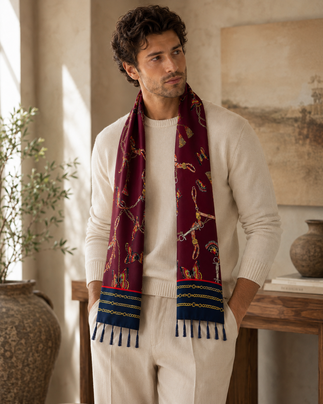 Burgundy Butterfly Charms Silk Scarf by Monzoro – view 14
