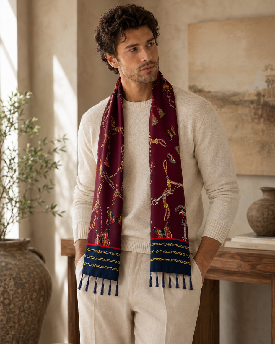 Burgundy Butterfly Charms Silk Scarf by Monzoro – view 14