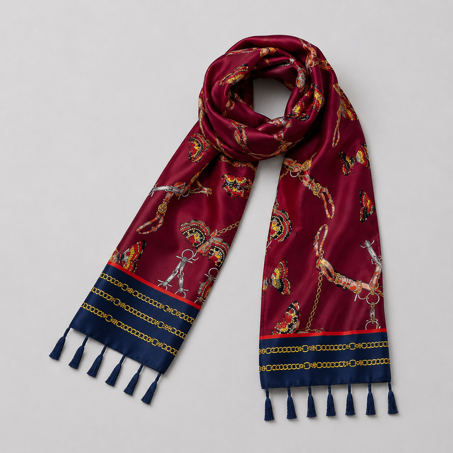 Burgundy Butterfly Charms Silk Scarf by Monzoro – view 15