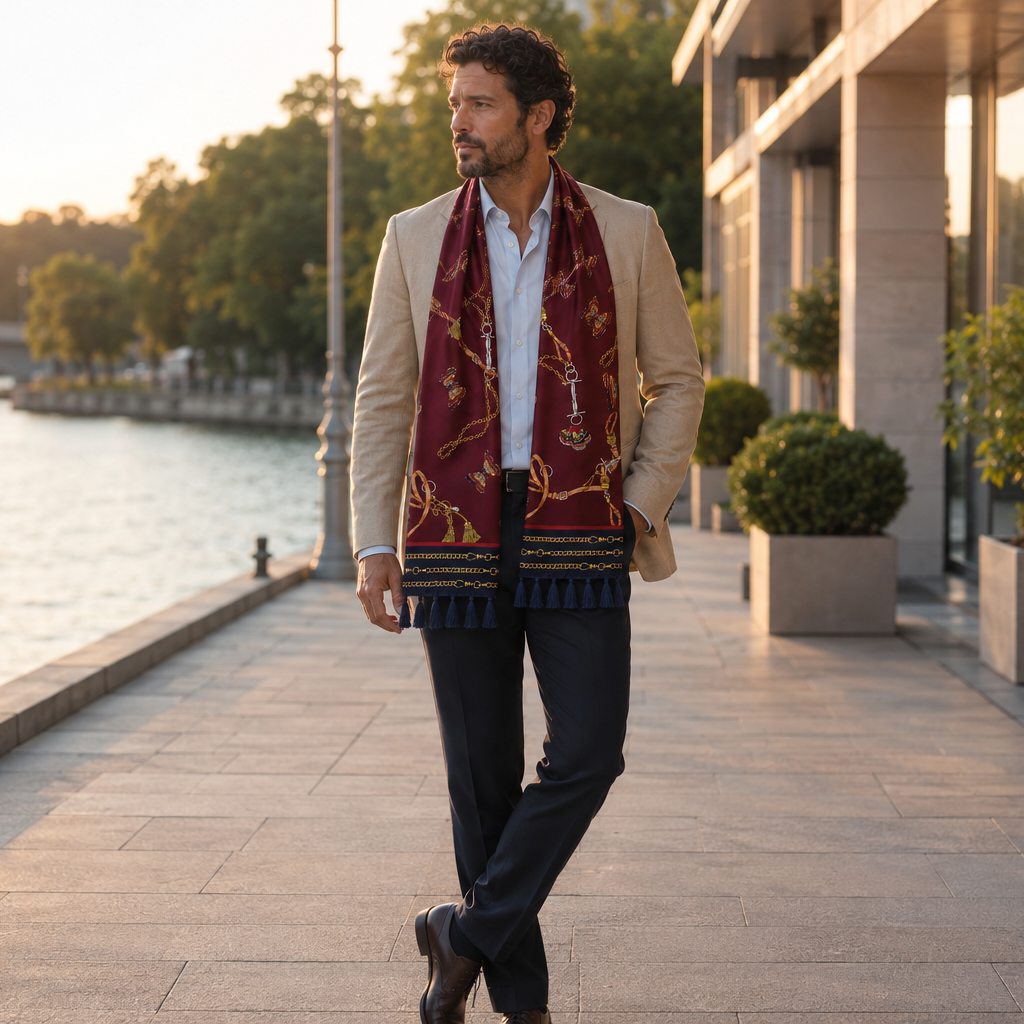Burgundy Butterfly Charms Silk Scarf by Monzoro – view 23