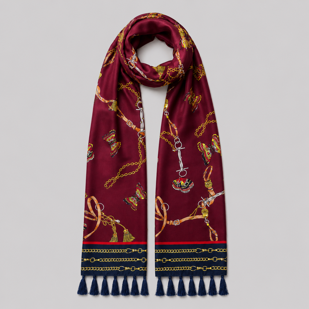 Burgundy Butterfly Charms Silk Scarf by Monzoro