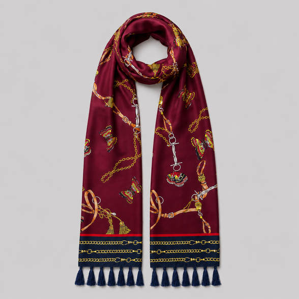 Burgundy Butterfly Charms Silk Scarf by Monzoro