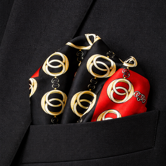 Chain Loop Red Silk Pocket Square by Monzoro – view 5