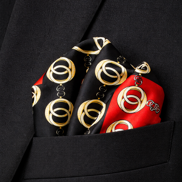 Chain Loop Red Silk Pocket Square by Monzoro – view 5
