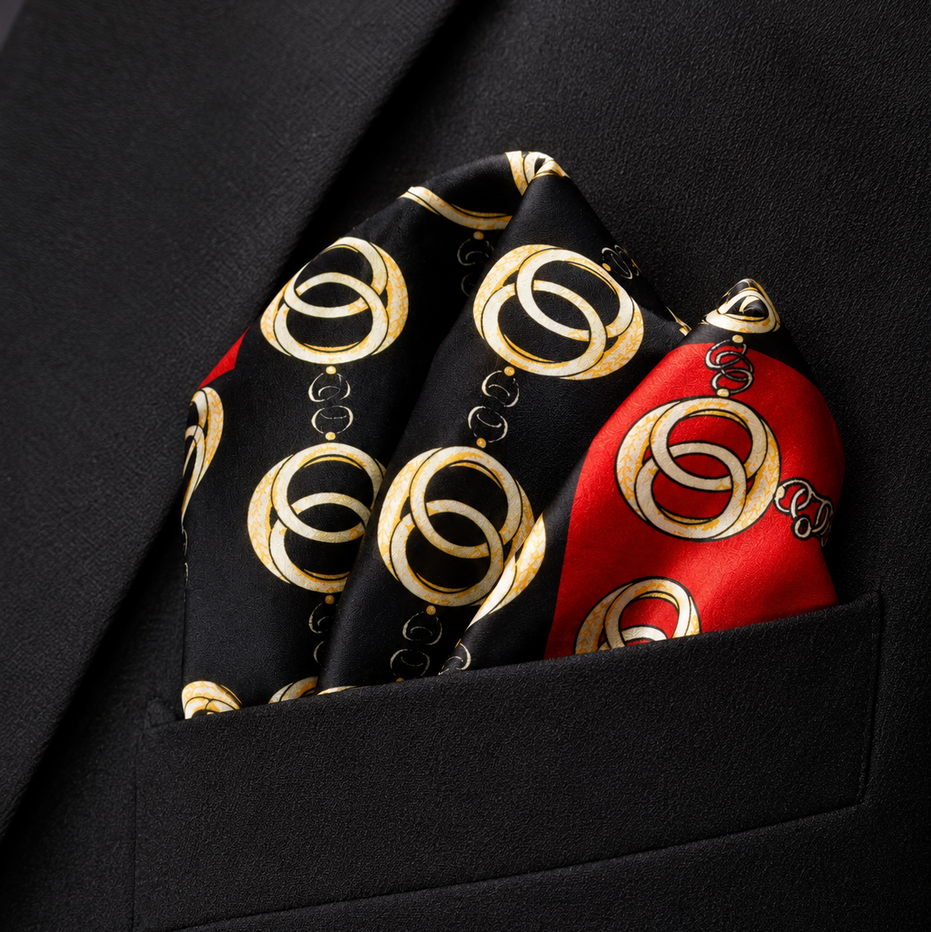 Chain Loop Red Silk Pocket Square by Monzoro – view 13