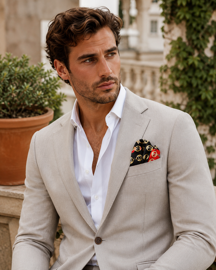Chain Loop Red Silk Pocket Square by Monzoro – view 17