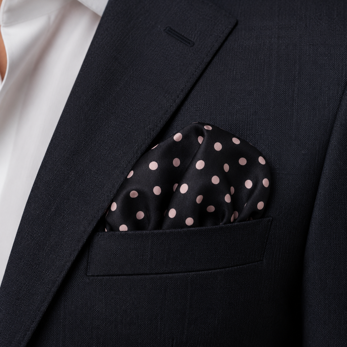 Charcoal Grey with Pink Polka Dots Silk Pocket Square by Monzoro – view 12