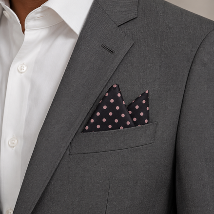 Charcoal Grey with Pink Polka Dots Silk Pocket Square by Monzoro – view 14