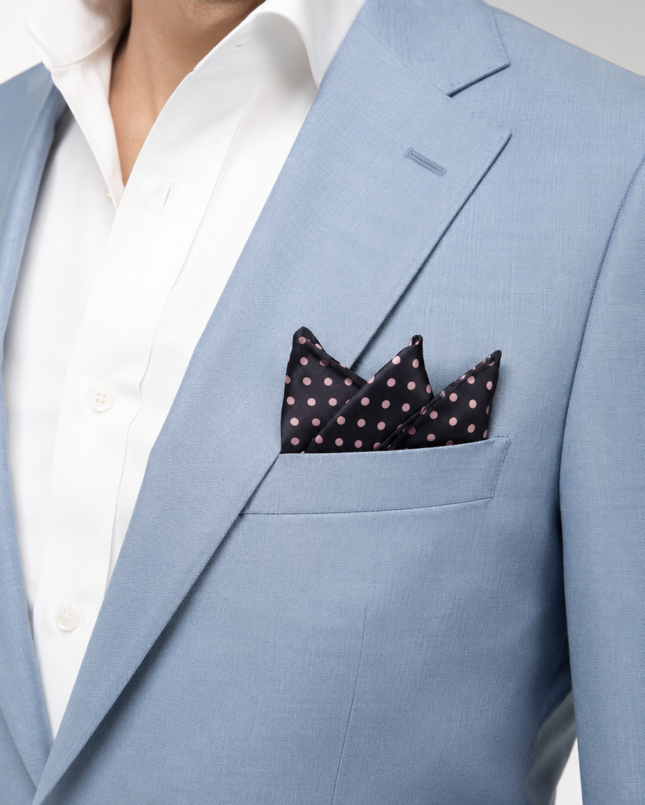 Charcoal Grey with Pink Polka Dots Silk Pocket Square by Monzoro – view 15