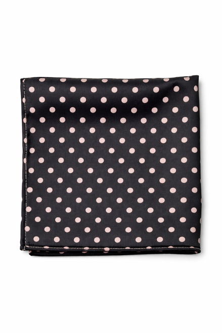 Charcoal Grey with Pink Polka Dots Silk Pocket Square by Monzoro – view 2