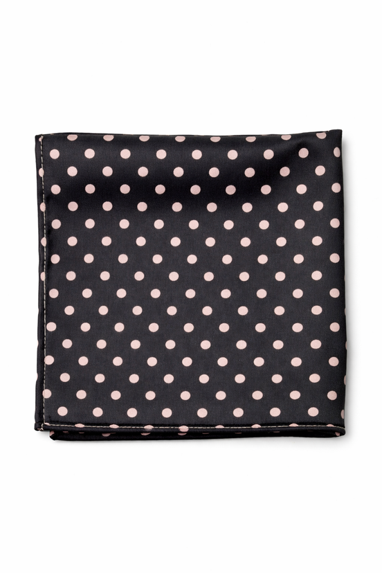 Charcoal Grey with Pink Polka Dots Silk Pocket Square by Monzoro – view 2