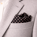 Charcoal Grey with Pink Polka Dots Silk Pocket Square by Monzoro – view 4