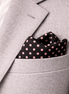 Charcoal Grey with Pink Polka Dots Silk Pocket Square by Monzoro – view 4